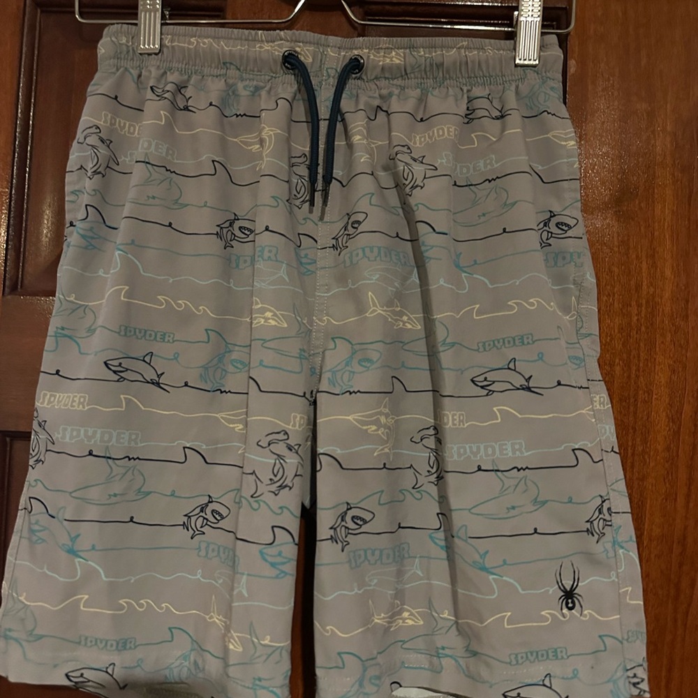 Spyder Gray and Blue Kids Swim Trunks Gray Size L/G (14/16)